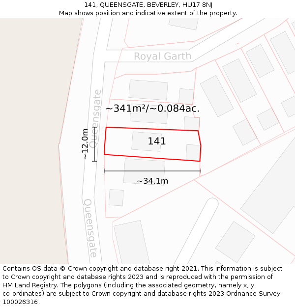 141, QUEENSGATE, BEVERLEY, HU17 8NJ: Plot and title map