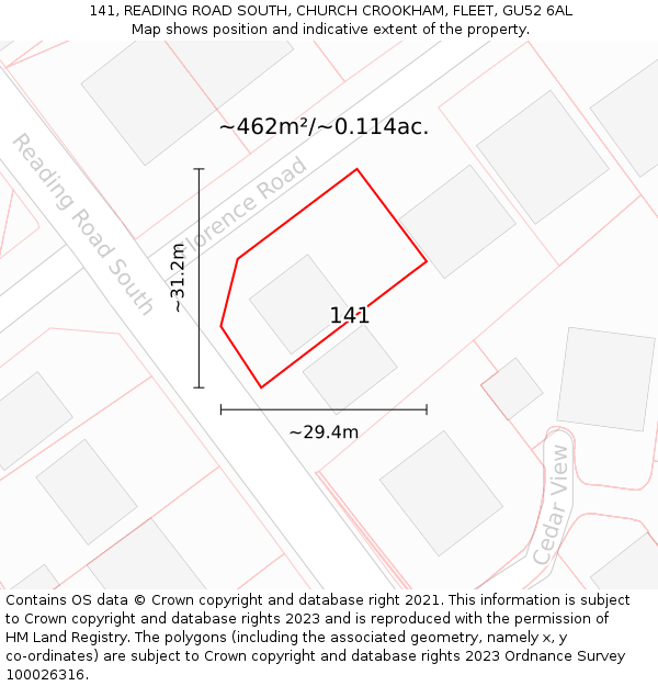 141, READING ROAD SOUTH, CHURCH CROOKHAM, FLEET, GU52 6AL: Plot and title map