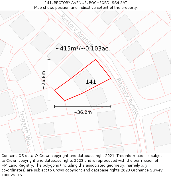 141, RECTORY AVENUE, ROCHFORD, SS4 3AT: Plot and title map