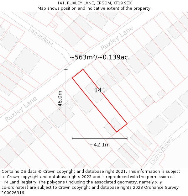 141, RUXLEY LANE, EPSOM, KT19 9EX: Plot and title map