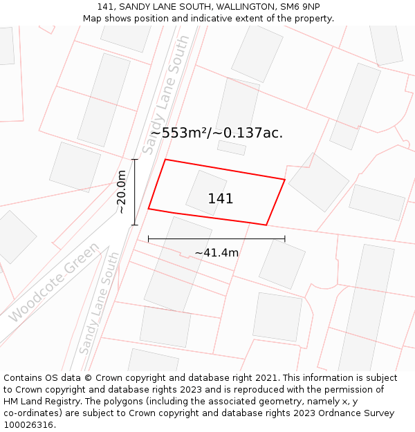 141, SANDY LANE SOUTH, WALLINGTON, SM6 9NP: Plot and title map