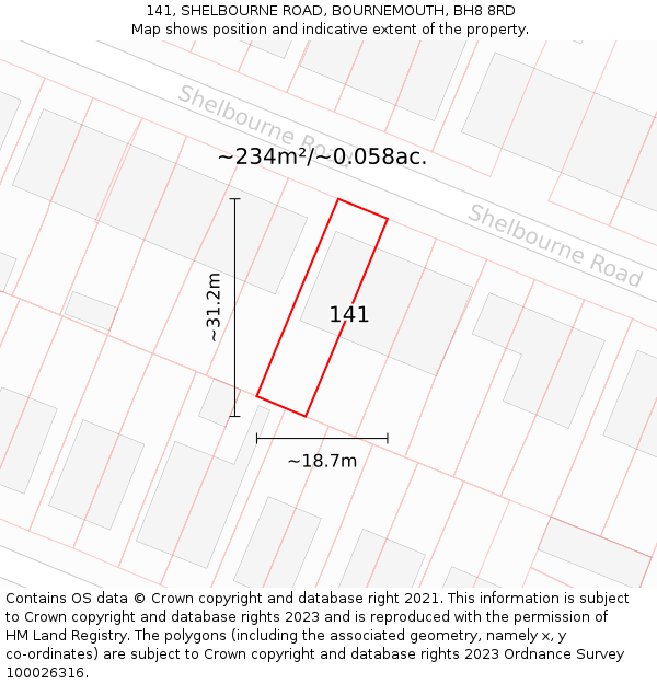 141, SHELBOURNE ROAD, BOURNEMOUTH, BH8 8RD: Plot and title map