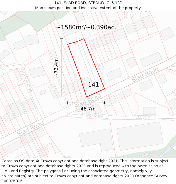 141, SLAD ROAD, STROUD, GL5 1RD: Plot and title map