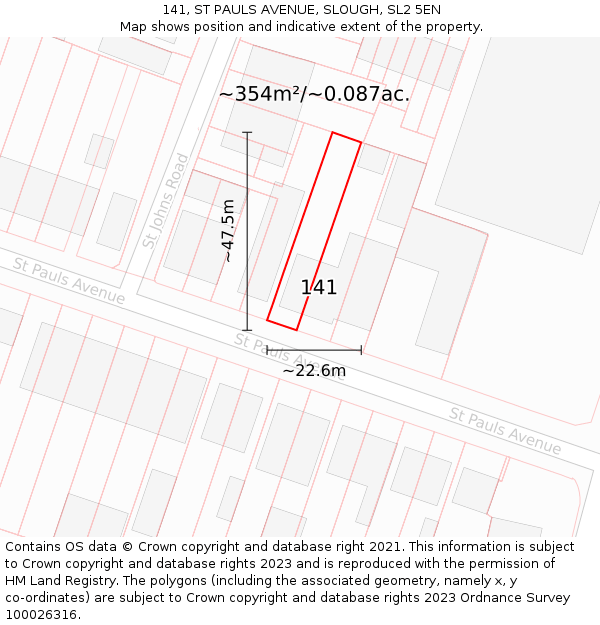 141, ST PAULS AVENUE, SLOUGH, SL2 5EN: Plot and title map