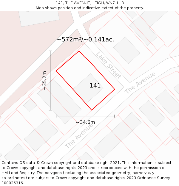 141, THE AVENUE, LEIGH, WN7 1HR: Plot and title map