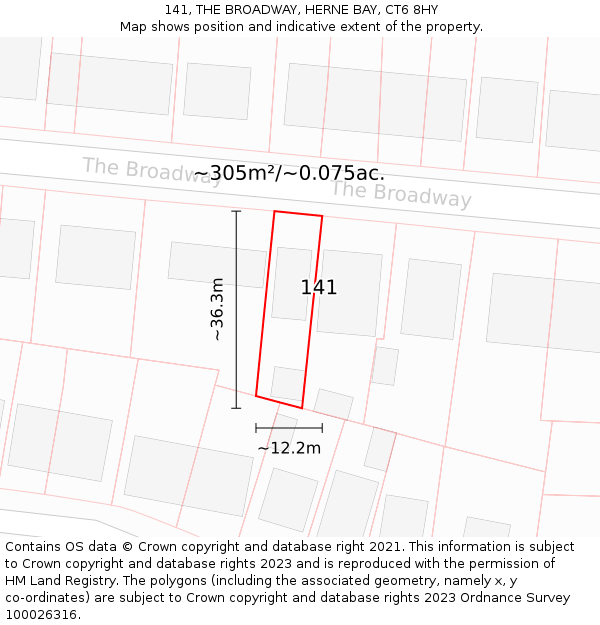 141, THE BROADWAY, HERNE BAY, CT6 8HY: Plot and title map