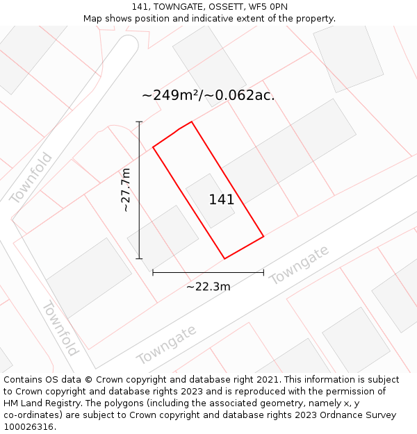 141, TOWNGATE, OSSETT, WF5 0PN: Plot and title map