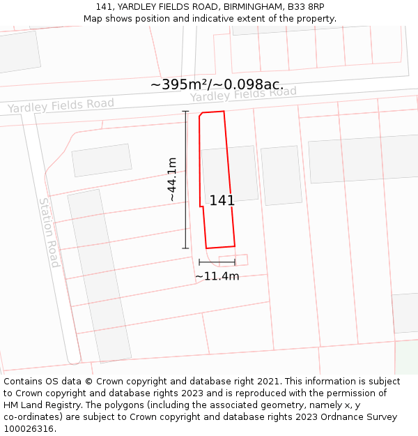 141, YARDLEY FIELDS ROAD, BIRMINGHAM, B33 8RP: Plot and title map