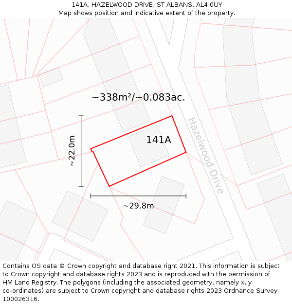 141A, HAZELWOOD DRIVE, ST ALBANS, AL4 0UY: Plot and title map