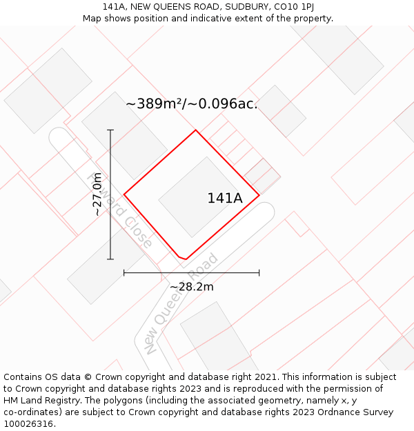 141A, NEW QUEENS ROAD, SUDBURY, CO10 1PJ: Plot and title map