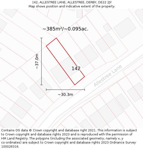 142, ALLESTREE LANE, ALLESTREE, DERBY, DE22 2JY: Plot and title map