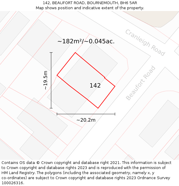 142, BEAUFORT ROAD, BOURNEMOUTH, BH6 5AR: Plot and title map