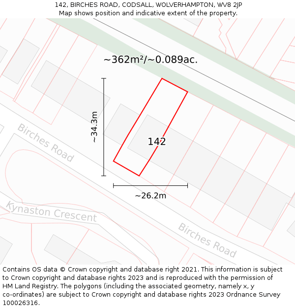 142, BIRCHES ROAD, CODSALL, WOLVERHAMPTON, WV8 2JP: Plot and title map