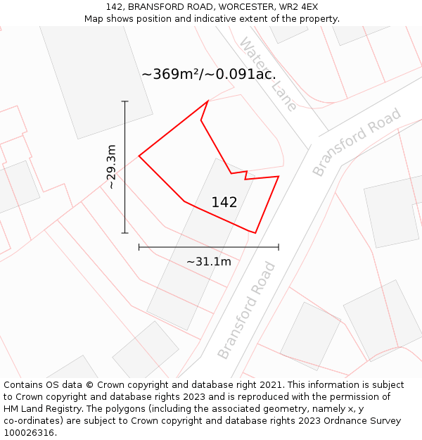 142, BRANSFORD ROAD, WORCESTER, WR2 4EX: Plot and title map