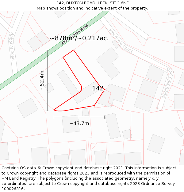 142, BUXTON ROAD, LEEK, ST13 6NE: Plot and title map