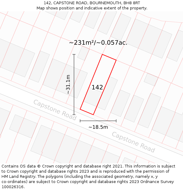 142, CAPSTONE ROAD, BOURNEMOUTH, BH8 8RT: Plot and title map