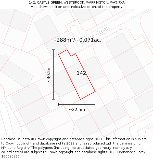 142, CASTLE GREEN, WESTBROOK, WARRINGTON, WA5 7XA: Plot and title map