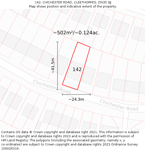 142, CHICHESTER ROAD, CLEETHORPES, DN35 0JJ: Plot and title map