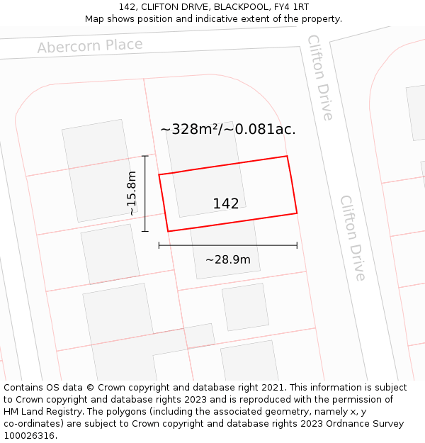 142, CLIFTON DRIVE, BLACKPOOL, FY4 1RT: Plot and title map