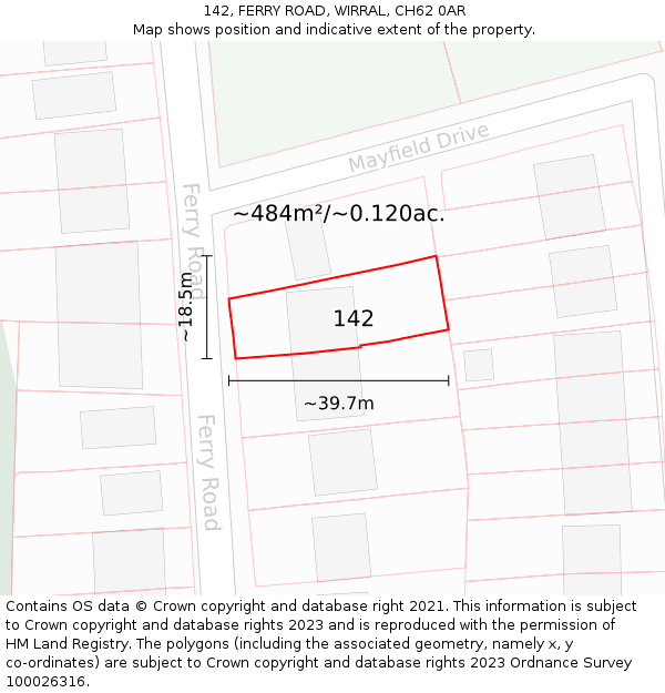 142, FERRY ROAD, WIRRAL, CH62 0AR: Plot and title map