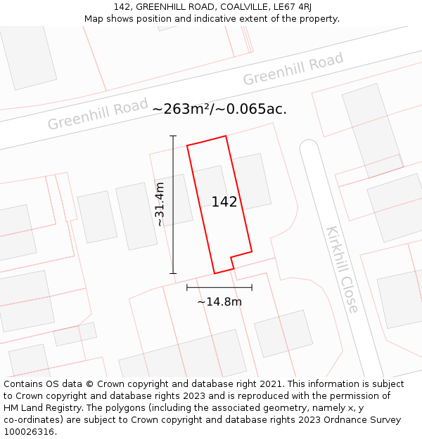 142, GREENHILL ROAD, COALVILLE, LE67 4RJ: Plot and title map