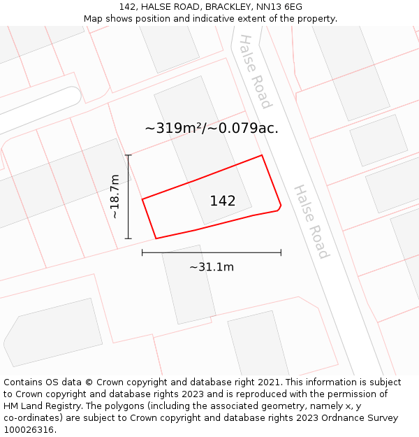 142, HALSE ROAD, BRACKLEY, NN13 6EG: Plot and title map