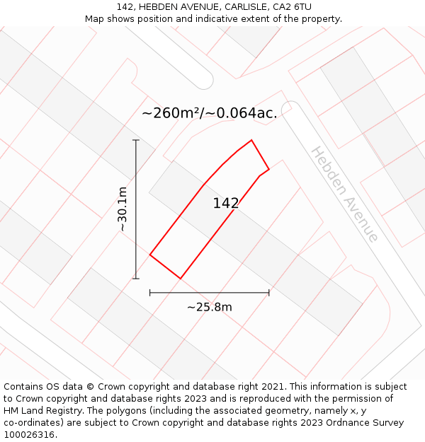 142, HEBDEN AVENUE, CARLISLE, CA2 6TU: Plot and title map