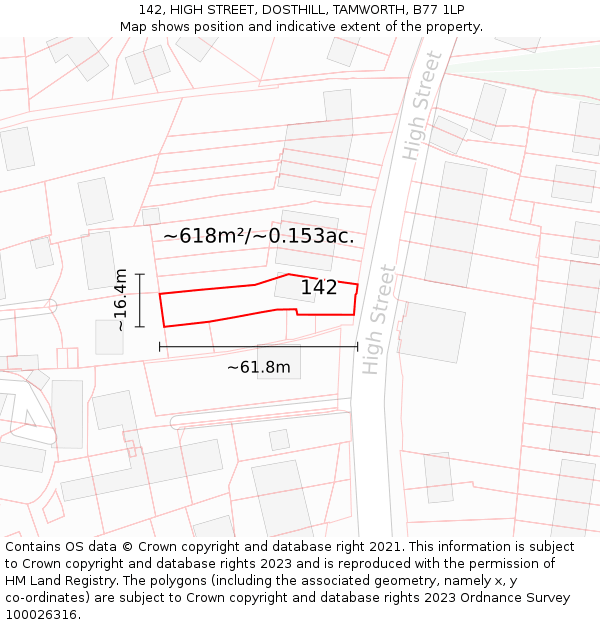 142, HIGH STREET, DOSTHILL, TAMWORTH, B77 1LP: Plot and title map