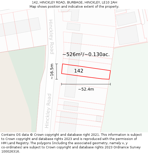 142, HINCKLEY ROAD, BURBAGE, HINCKLEY, LE10 2AH: Plot and title map