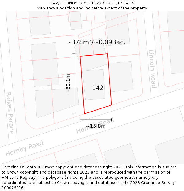 142, HORNBY ROAD, BLACKPOOL, FY1 4HX: Plot and title map