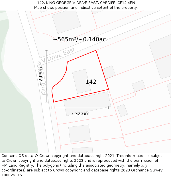 142, KING GEORGE V DRIVE EAST, CARDIFF, CF14 4EN: Plot and title map