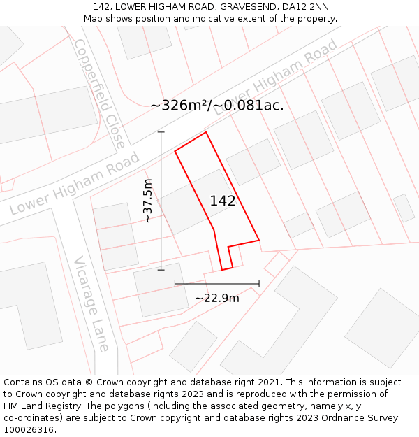 142, LOWER HIGHAM ROAD, GRAVESEND, DA12 2NN: Plot and title map