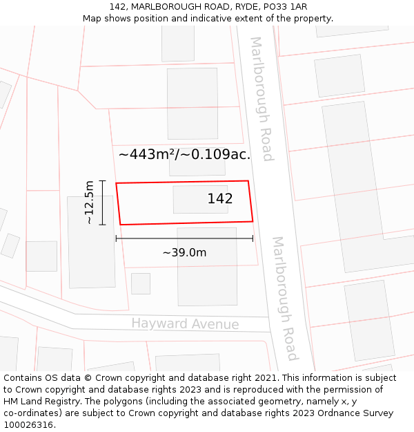 142, MARLBOROUGH ROAD, RYDE, PO33 1AR: Plot and title map