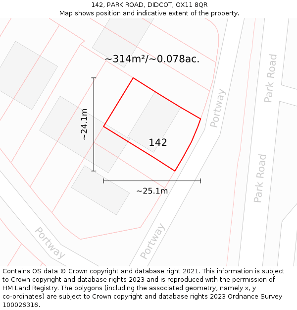 142, PARK ROAD, DIDCOT, OX11 8QR: Plot and title map