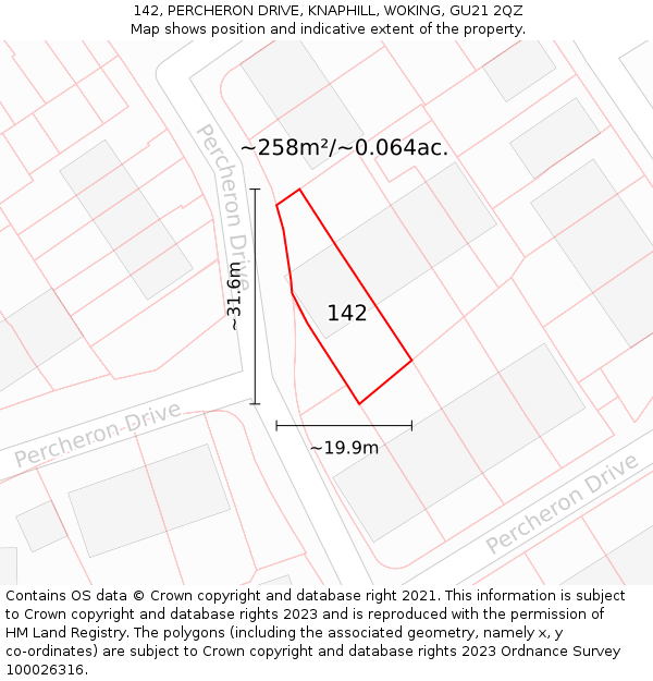 142, PERCHERON DRIVE, KNAPHILL, WOKING, GU21 2QZ: Plot and title map