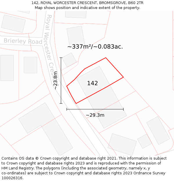 142, ROYAL WORCESTER CRESCENT, BROMSGROVE, B60 2TR: Plot and title map