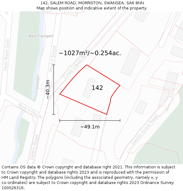 142, SALEM ROAD, MORRISTON, SWANSEA, SA6 8NN: Plot and title map