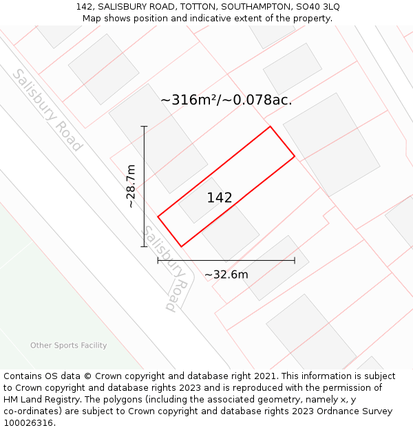 142, SALISBURY ROAD, TOTTON, SOUTHAMPTON, SO40 3LQ: Plot and title map