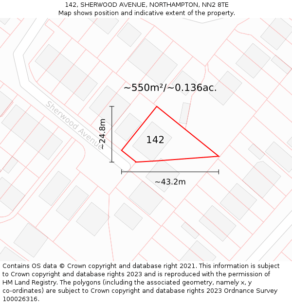 142, SHERWOOD AVENUE, NORTHAMPTON, NN2 8TE: Plot and title map