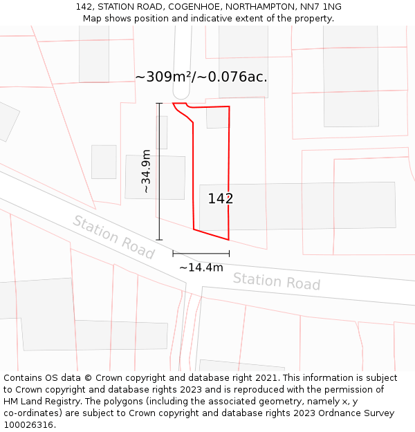 142, STATION ROAD, COGENHOE, NORTHAMPTON, NN7 1NG: Plot and title map