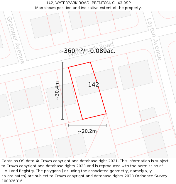 142, WATERPARK ROAD, PRENTON, CH43 0SP: Plot and title map