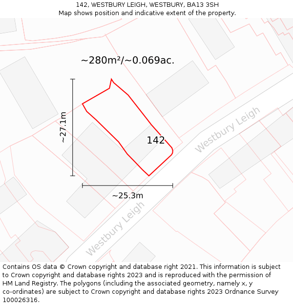 142, WESTBURY LEIGH, WESTBURY, BA13 3SH: Plot and title map