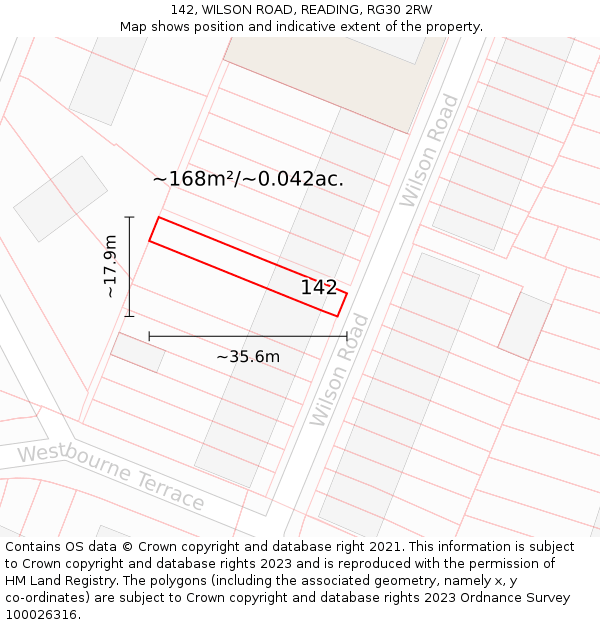 142, WILSON ROAD, READING, RG30 2RW: Plot and title map