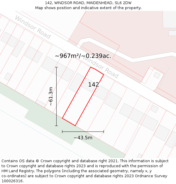 142, WINDSOR ROAD, MAIDENHEAD, SL6 2DW: Plot and title map