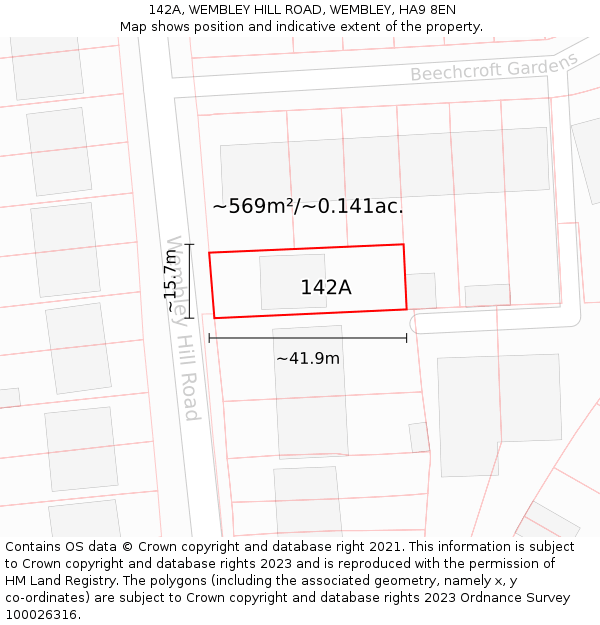 142A, WEMBLEY HILL ROAD, WEMBLEY, HA9 8EN: Plot and title map