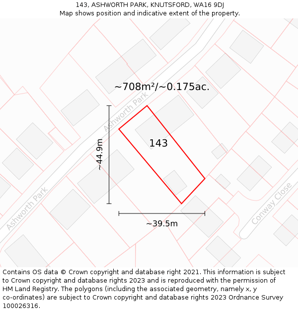 143, ASHWORTH PARK, KNUTSFORD, WA16 9DJ: Plot and title map