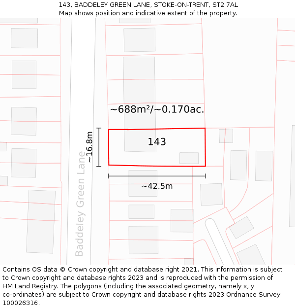 143, BADDELEY GREEN LANE, STOKE-ON-TRENT, ST2 7AL: Plot and title map