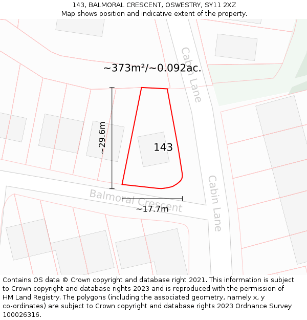 143, BALMORAL CRESCENT, OSWESTRY, SY11 2XZ: Plot and title map