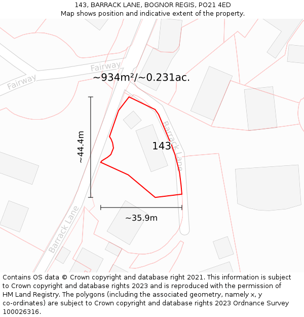 143, BARRACK LANE, BOGNOR REGIS, PO21 4ED: Plot and title map