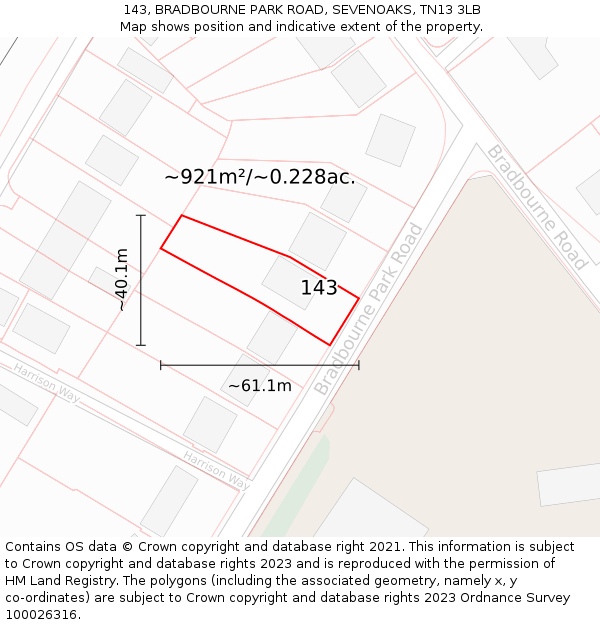 143, BRADBOURNE PARK ROAD, SEVENOAKS, TN13 3LB: Plot and title map